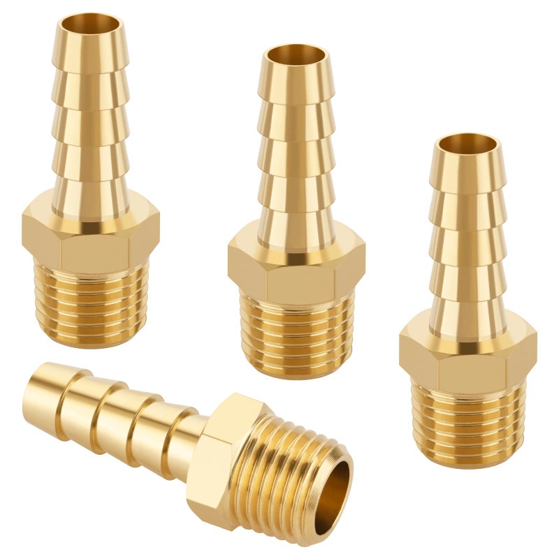 KOOTANS 4pcs Brass Hose Barb Fittings 5/16" Hose Barb to 1/4 NPT Male Thread Air Hose Fittings Brass Quick Coupler Air M Type Adapter Connector Fitting - Image 1